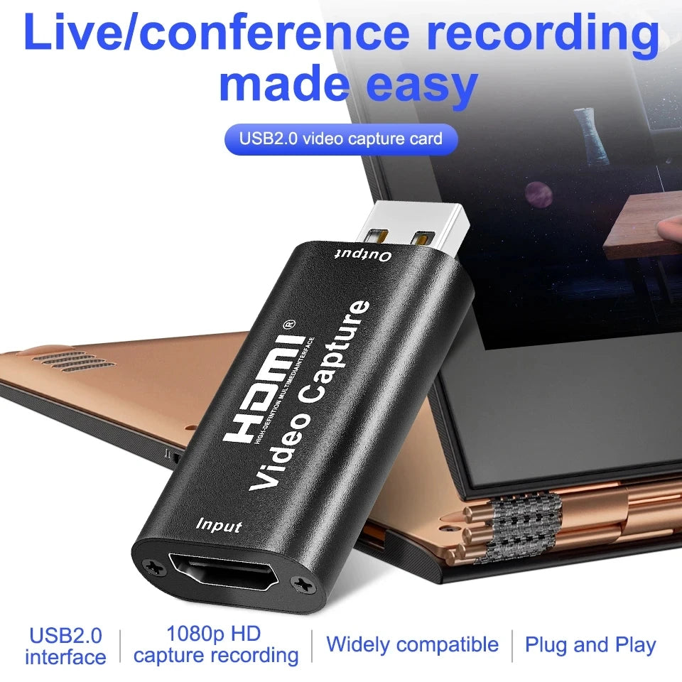 USB Audio Video Capture Card 4K 1080P HDMI-compatible USB 3.0 Record to DSLR Camcorder Action Cam for Gaming Streaming Teaching