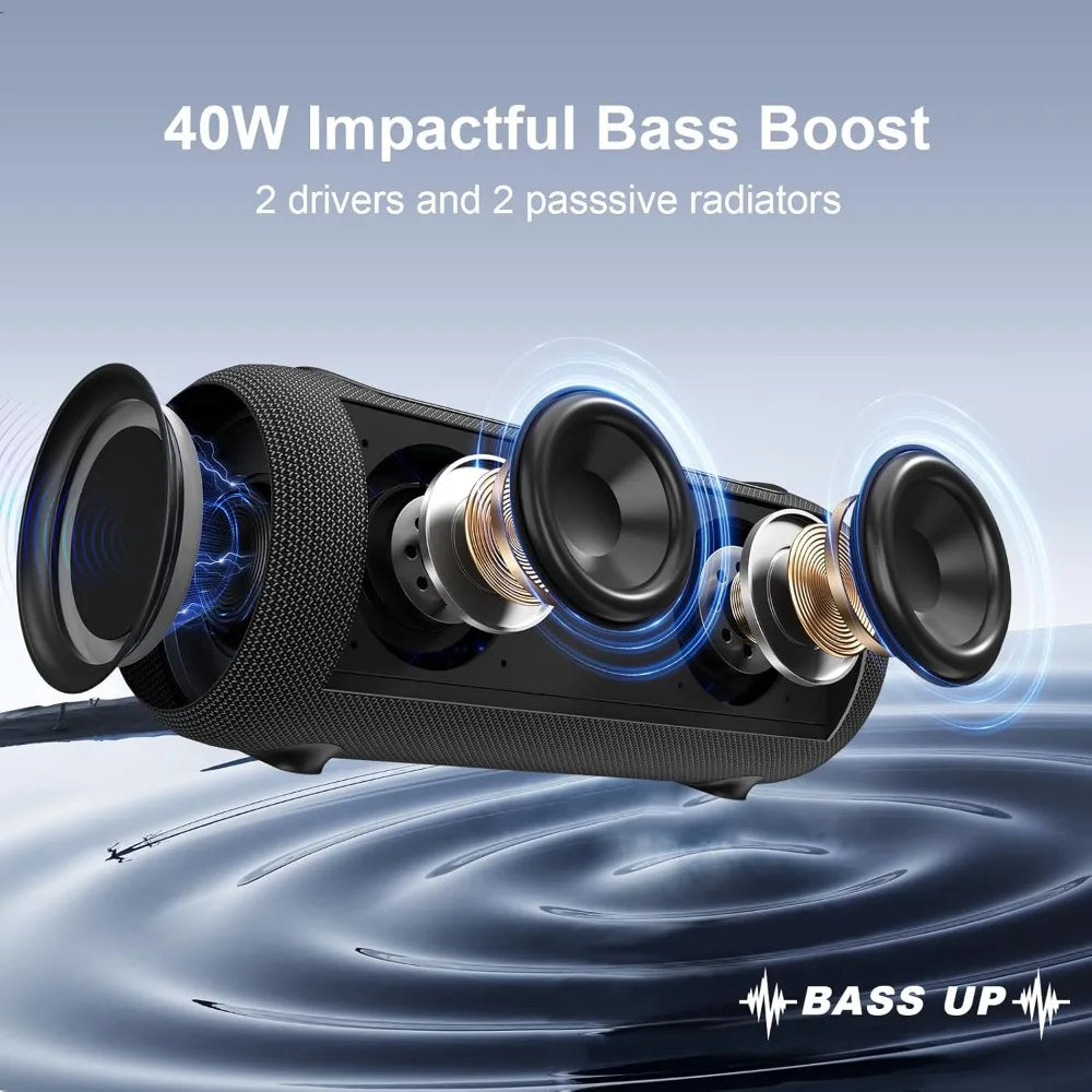 Portable Bluetooth Speaker 40W Peak Stereo Sound Deep Bass RGB Light IPX5 Waterproof Outdoor Speaker with Adjustable Strap