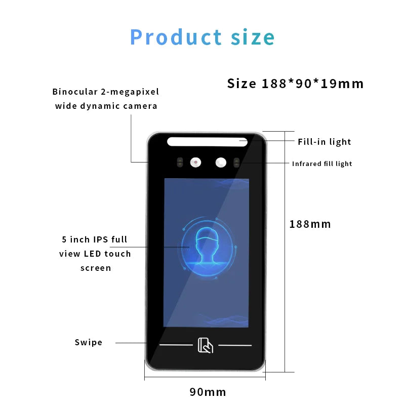 Employee Punch Card Time Attendance Software System With SDK 5 Inch Face Recognition Access Control Biometric Machine