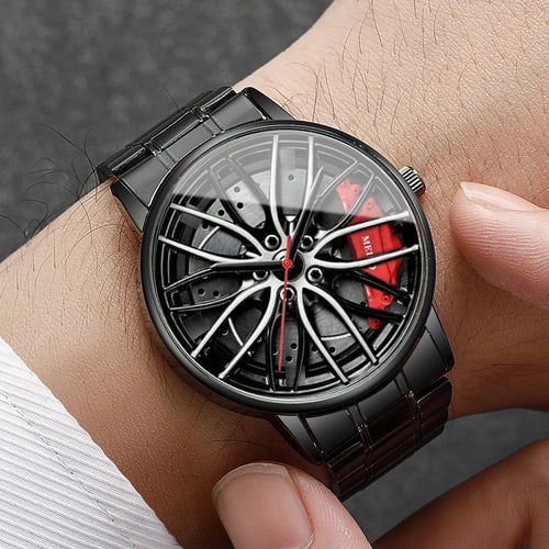 1PC Surprise Mystery Watch Blind Box-Fashion Men Sports Watches 3d Car Wheel Stainless Steel Band Wrist Watch（Without Box）