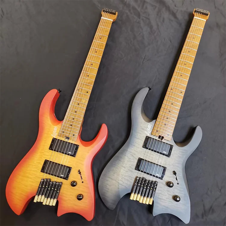 Wholesale OEM String Instrument HH Humbucker Pickups 24 Rounded End Frets High Quality 7 Strings Headless Electric Guitar Kit