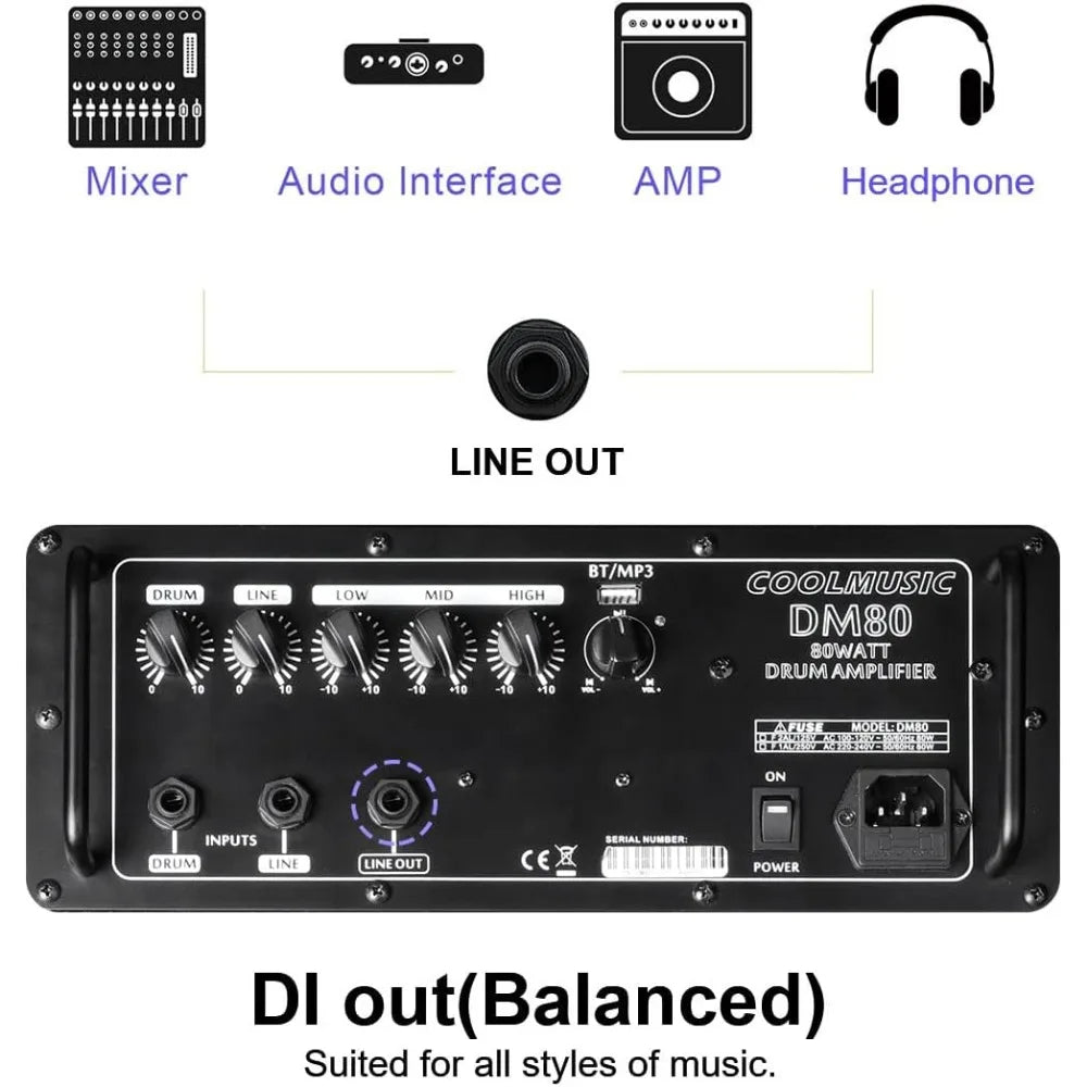 Electric Drum AMP 80-Watt Electronic Drum Amplifier DM80 Keyboard Speaker with Bluetooth