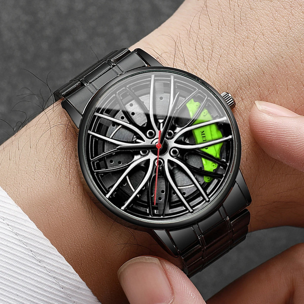 1PC Surprise Mystery Watch Blind Box-Fashion Men Sports Watches 3d Car Wheel Stainless Steel Band Wrist Watch（Without Box）