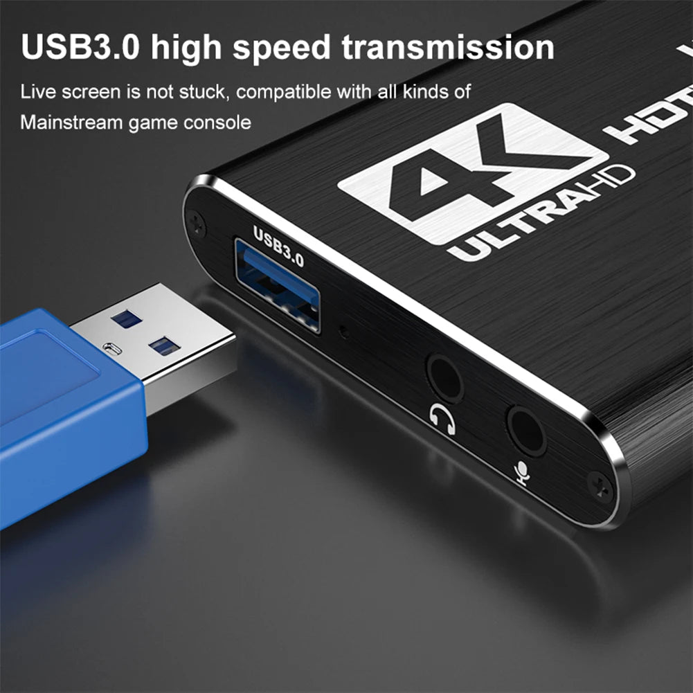 USB 3.0 4K HDMI-Compatible Capture Card 1080P 60FPS Audio Video Capture Card Video Grabber for Streaming Works for PS4/Camera/PC