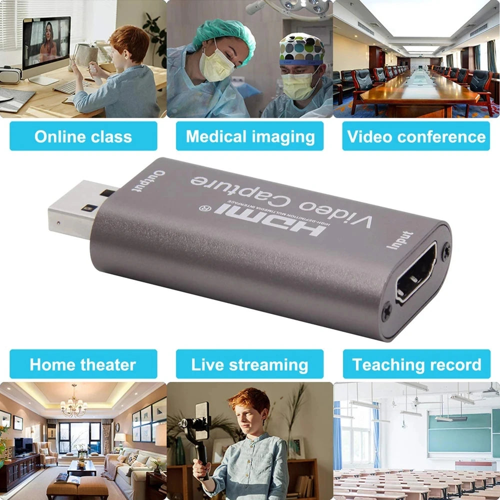 USB Audio Video Capture Card 4K 1080P HDMI-compatible USB 3.0 Record to DSLR Camcorder Action Cam for Gaming Streaming Teaching