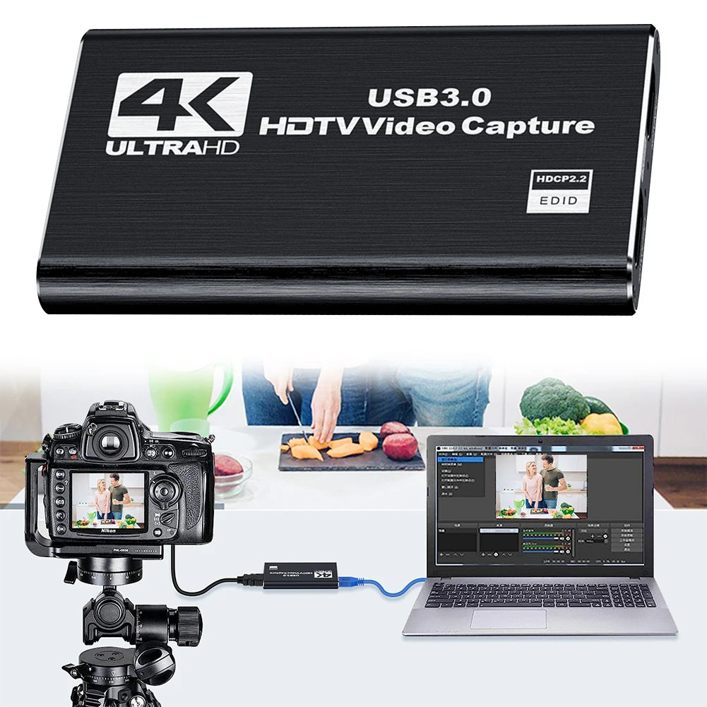 USB 3.0 4K HDMI-Compatible Capture Card 1080P 60FPS Audio Video Capture Card Video Grabber for Streaming Works for PS4/Camera/PC