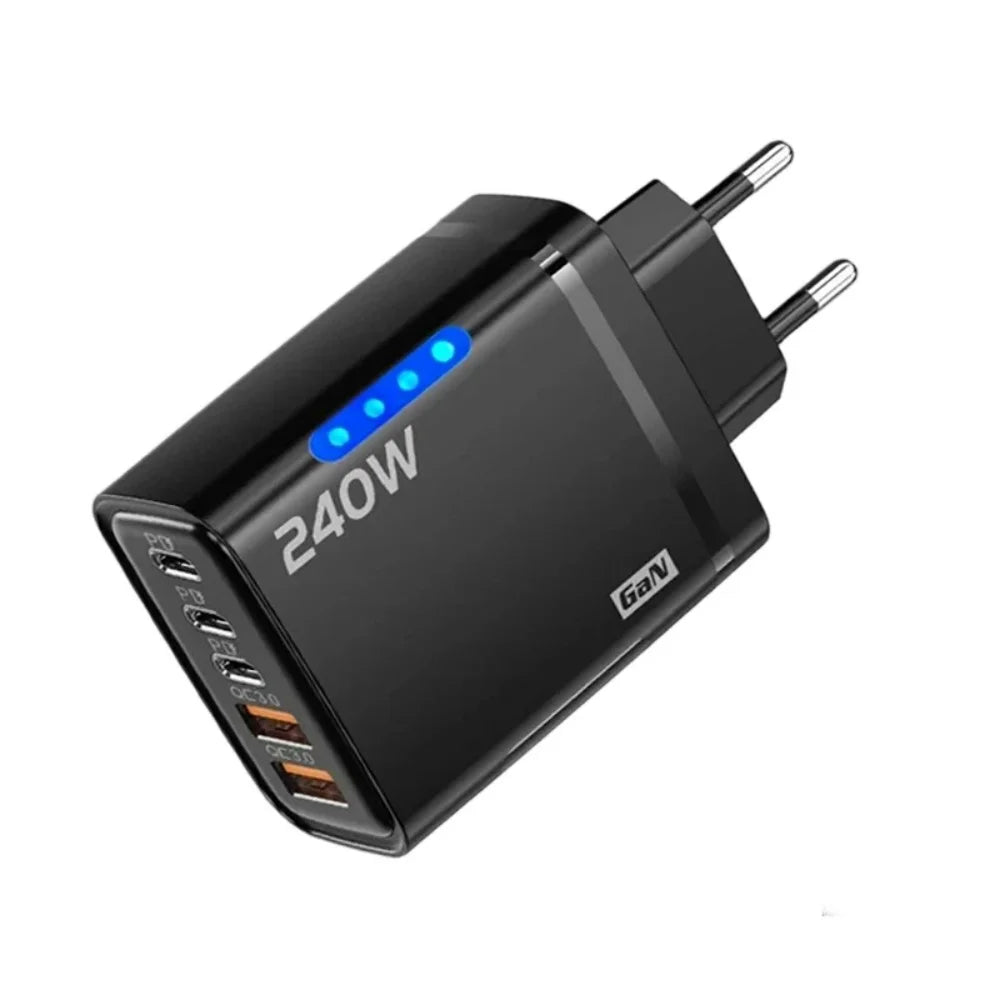 240W GaN 5 in 1 USB C Charger Fast Charging Phone Charger Power Adapter Type C EU/US Plug Wall Charger For iPhone Samsung Xiaomi