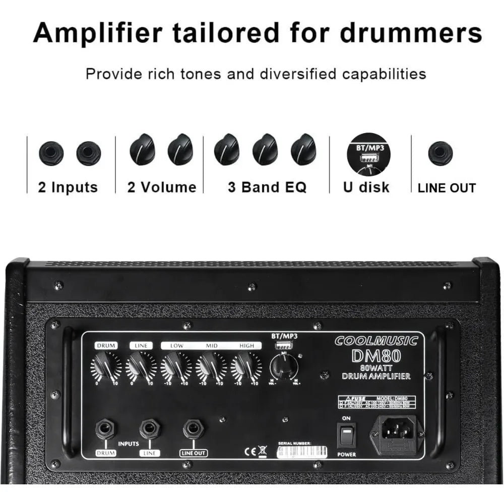 Electric Drum AMP 80-Watt Electronic Drum Amplifier DM80 Keyboard Speaker with Bluetooth