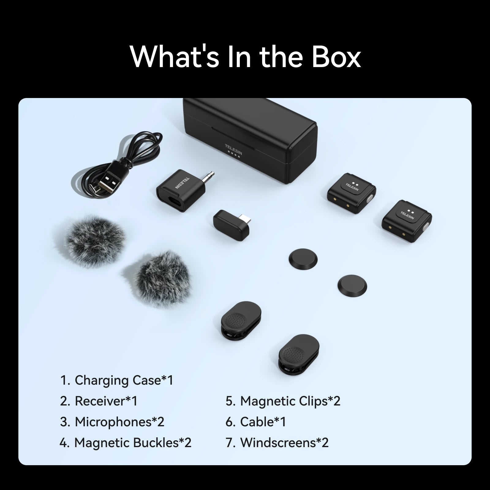 TELESIN 2-in-1 Wireless Lavalier Microphone with Charging Case, One-Click Noise Reduction Fit for Phones, Cameras & Computers