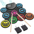 Electronic Drum Set 9-Pad Roll Up Practice Kit with Headphone Jack Built-in Speaker Pedals Sticks Gift for Kids