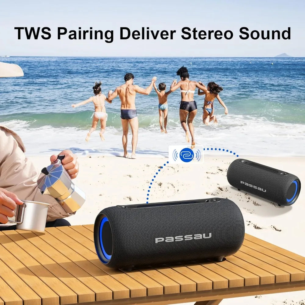 Portable Bluetooth Speaker 40W Peak Stereo Sound Deep Bass RGB Light IPX5 Waterproof Outdoor Speaker with Adjustable Strap