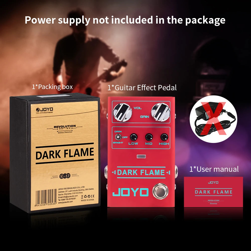 JOYO-R-17 DARK FLAME Distortion Pedal, High Gain Metal Effect, Multiple Tones, 3 Band EQ Pedal for Guitar, Riff Solo