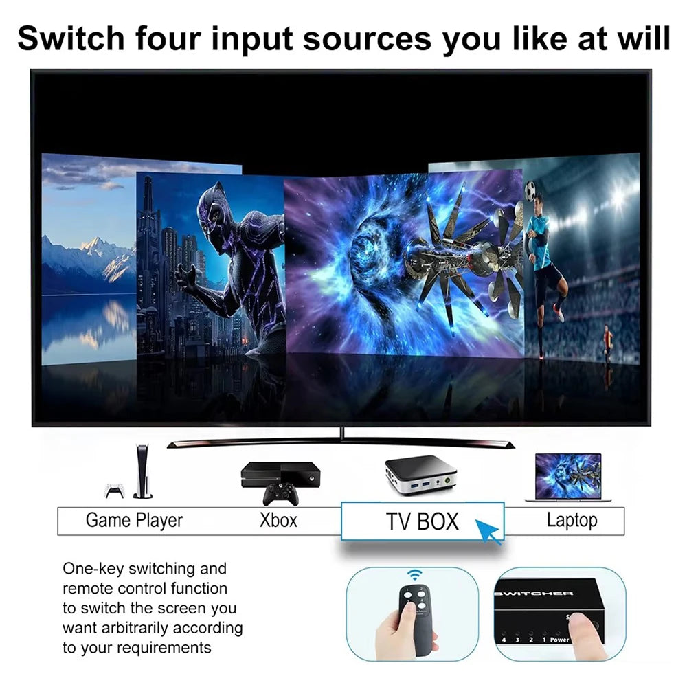 NEW 5 in 1 out 4K 120Hz HDMI-compatible 2.1 Switcher SelectorHD Switch 4 IN 1 8K 60Hz HDMI-compatible Splitter for laptop Switch