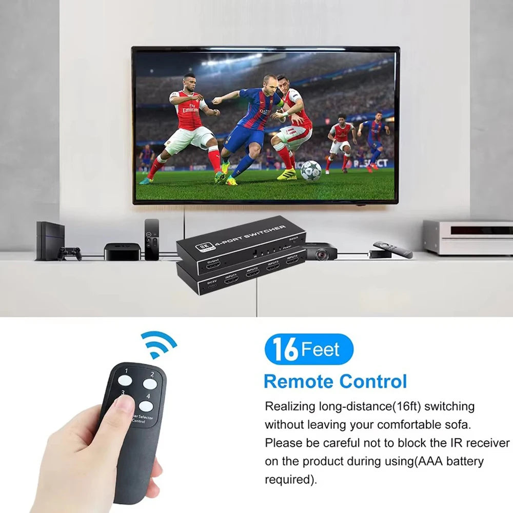 NEW 5 in 1 out 4K 120Hz HDMI-compatible 2.1 Switcher SelectorHD Switch 4 IN 1 8K 60Hz HDMI-compatible Splitter for laptop Switch
