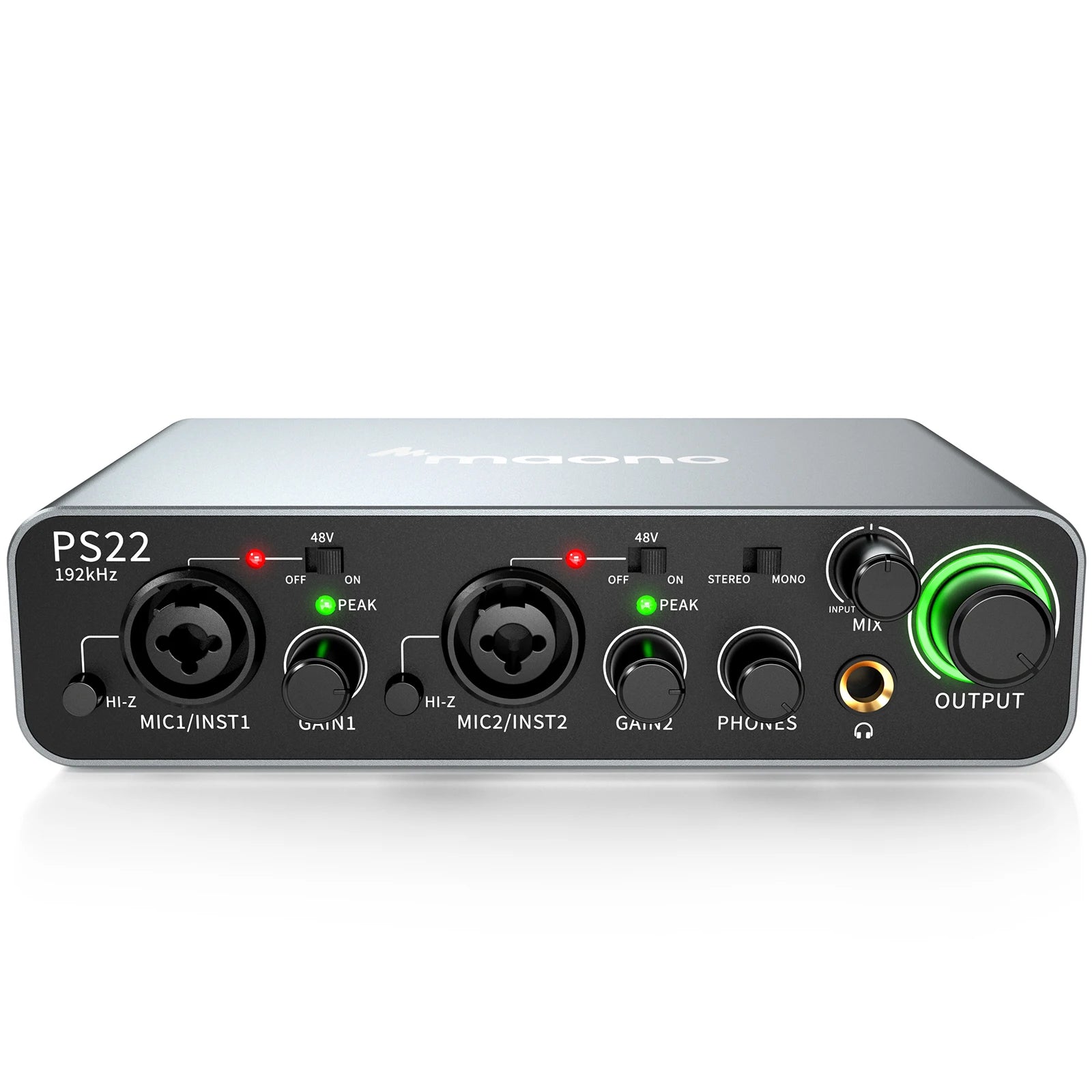 MAONO-PS22 USB Audio Interface for PC,60dB Pro-Preamp, 24bit 192kHz,Dual USB Interface for PC and Smartphone, Routing Software