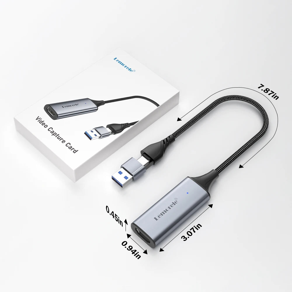 Lemorele USB 2.0 Video Capture Card HDMI-compatible to USB/Type-c Game Grabber Record ms2130 for Switch Xbox PS4/5 Live Broadcas
