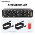 Audio Interface Portable Sound Card Mixer For 48V Mic 2 Channels Musical Instrument Line Input Recording