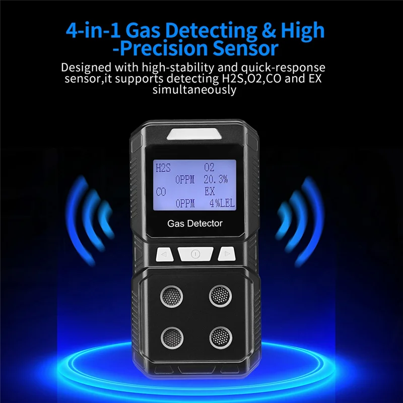 Best Pick Portable 4 Gas Detector Toxic And Combustible Gas Detector Analyzer High Precision EX O2 H2S CO US Plug