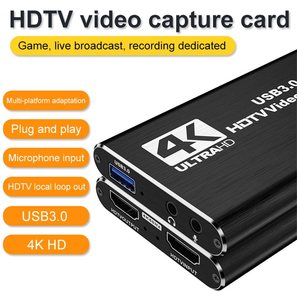 USB 3.0 4K HDMI-Compatible Capture Card 1080P 60FPS Audio Video Capture Card Video Grabber for Streaming Works for PS4/Camera/PC
