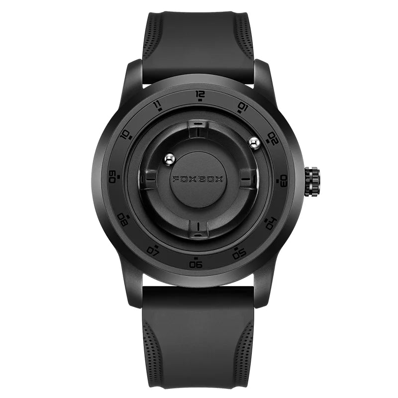 FOXBOX Magnetic Driven Watch Fashion Waterproof Quartz Wristwatch Rolling Steel Ball Pointer Sports Watches Military Clock+Box