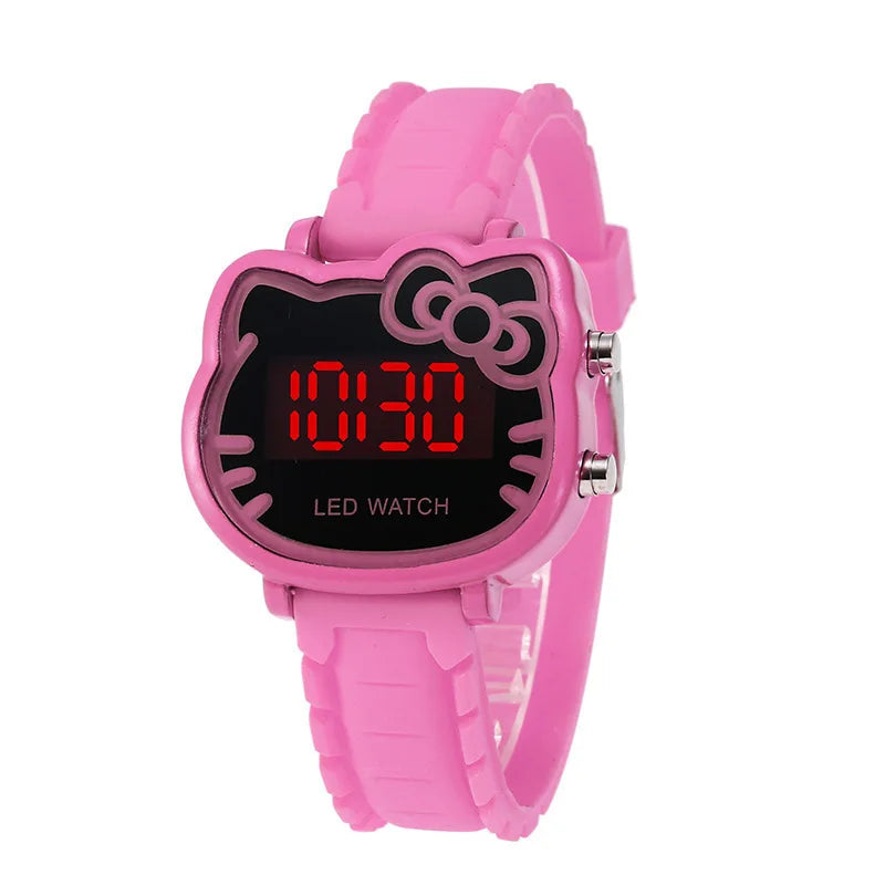 1pcs/set; Hot sale cute kt cat LED electronic watch silicone electronic children's watch female student watch
