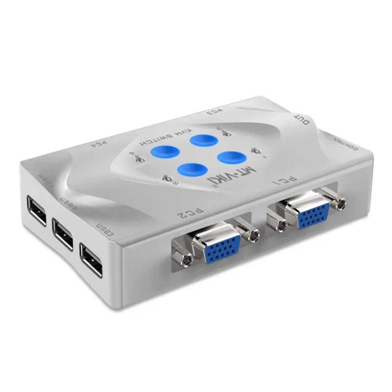 MT-Viki Smart Kvm Switch VGA Selector 4 Port Hotkey Wired Remote Controller Select Auto Scan 1920x1440 Send Cables MT-401KL