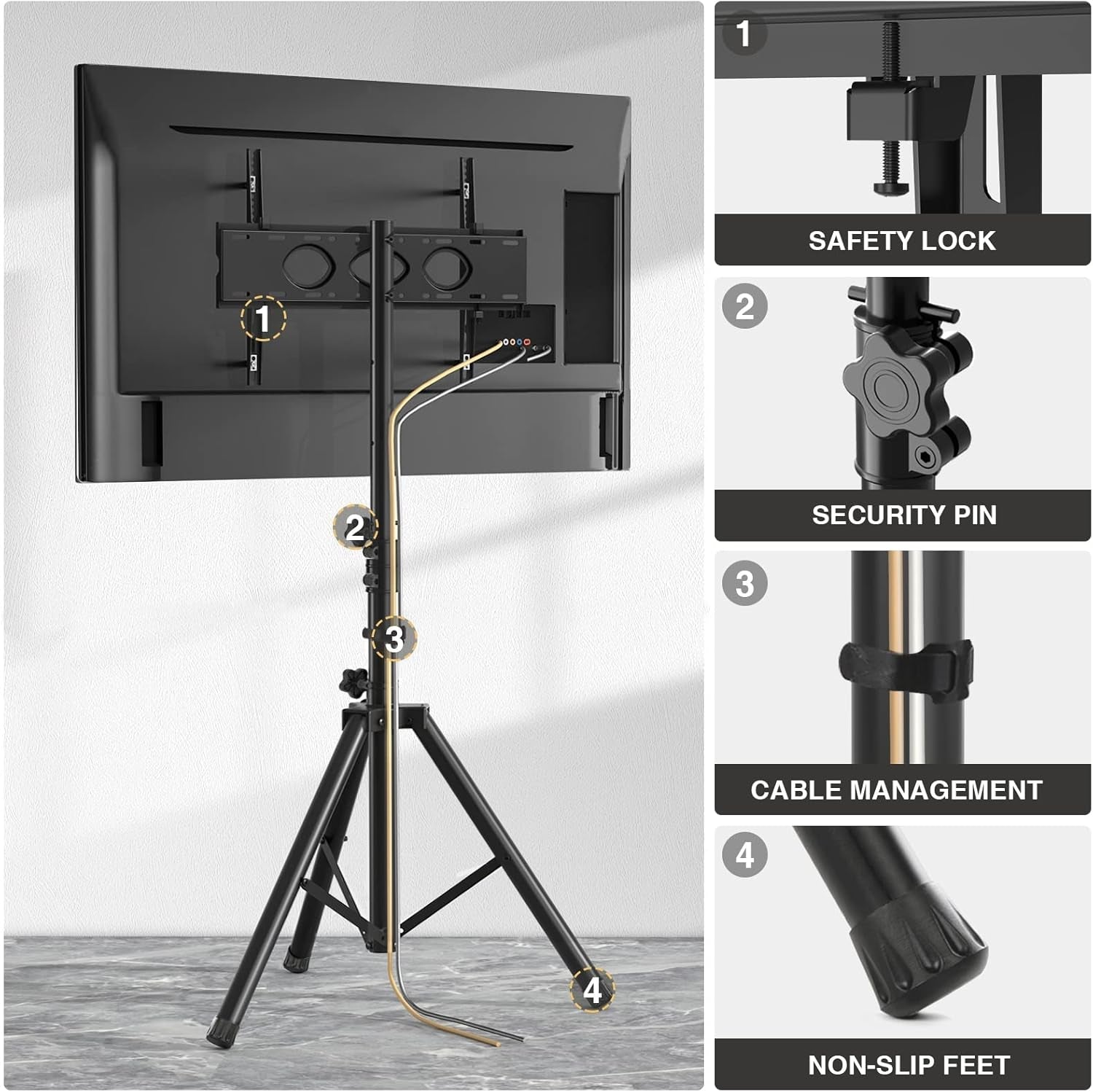 Tripod TV Stand For 23-75 Inch TVs Tilt 15 Degrees-3