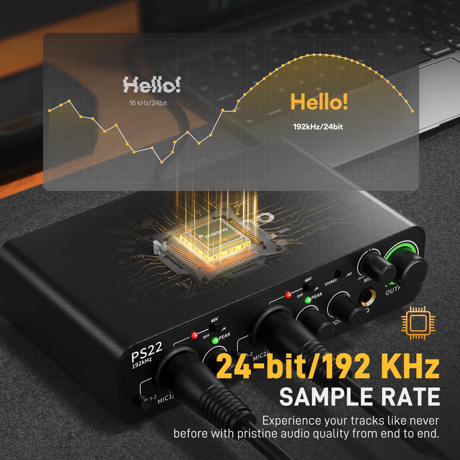 MAONO-PS22 USB Audio Interface for PC,60dB Pro-Preamp, 24bit 192kHz,Dual USB Interface for PC and Smartphone, Routing Software