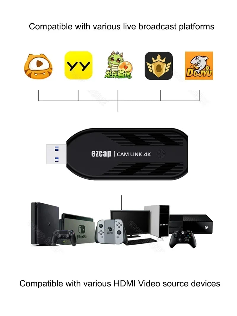 Ezcap 4K@30FPS USB 3.0 HDMI Video Capture Card Broadcast Live Streaming Record Via DSLR Camcorder Action Cam Camera 1080p@120hz