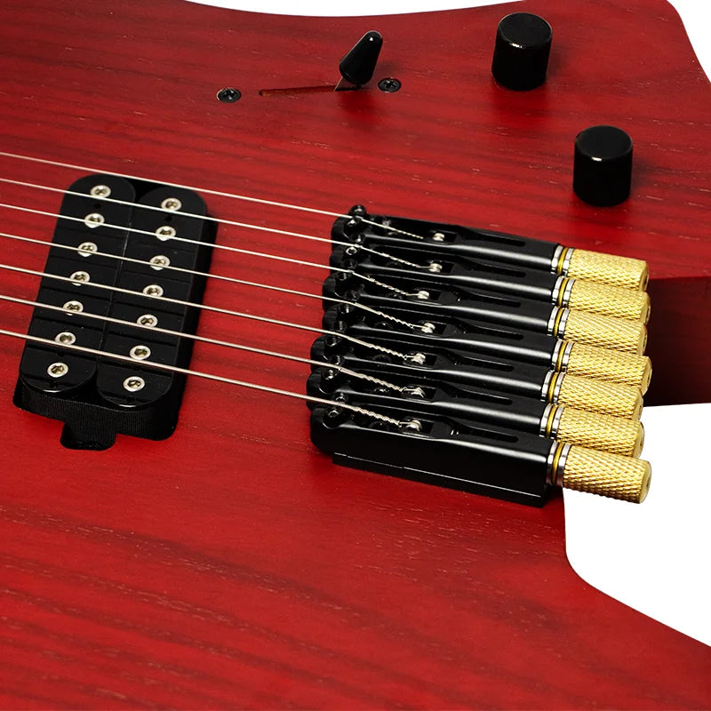 Wholesale OEM String Instrument HH Humbucker Pickups 24 Rounded End Frets High Quality 7 Strings Headless Electric Guitar Kit
