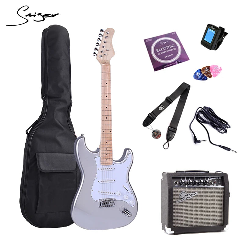 High Grade 6 Strings Solid Body Eletrica Guitarra High Glossy 22 Frets Metallic Finish Electric Guitare Kit with Amplifier