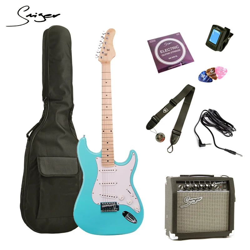 High Grade 6 Strings Solid Body Eletrica Guitarra High Glossy 22 Frets Metallic Finish Electric Guitare Kit with Amplifier