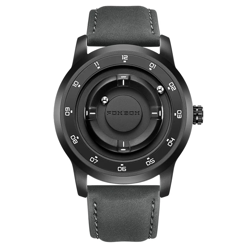 FOXBOX Magnetic Driven Watch Fashion Waterproof Quartz Wristwatch Rolling Steel Ball Pointer Sports Watches Military Clock+Box
