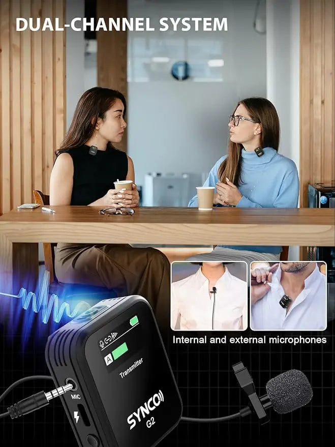 SYNCO Wireless Lavalier Microphone, G2(A2) 2.4G Dual Transmitter 48KHz 24Bit Lapel Mic 656FT 8H for Online Class Vlog