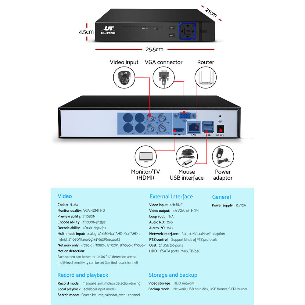 NNEDSZ - CCTV Security Camera Home System DVR 1080P IP Long Range 4 Dome Cameras-2