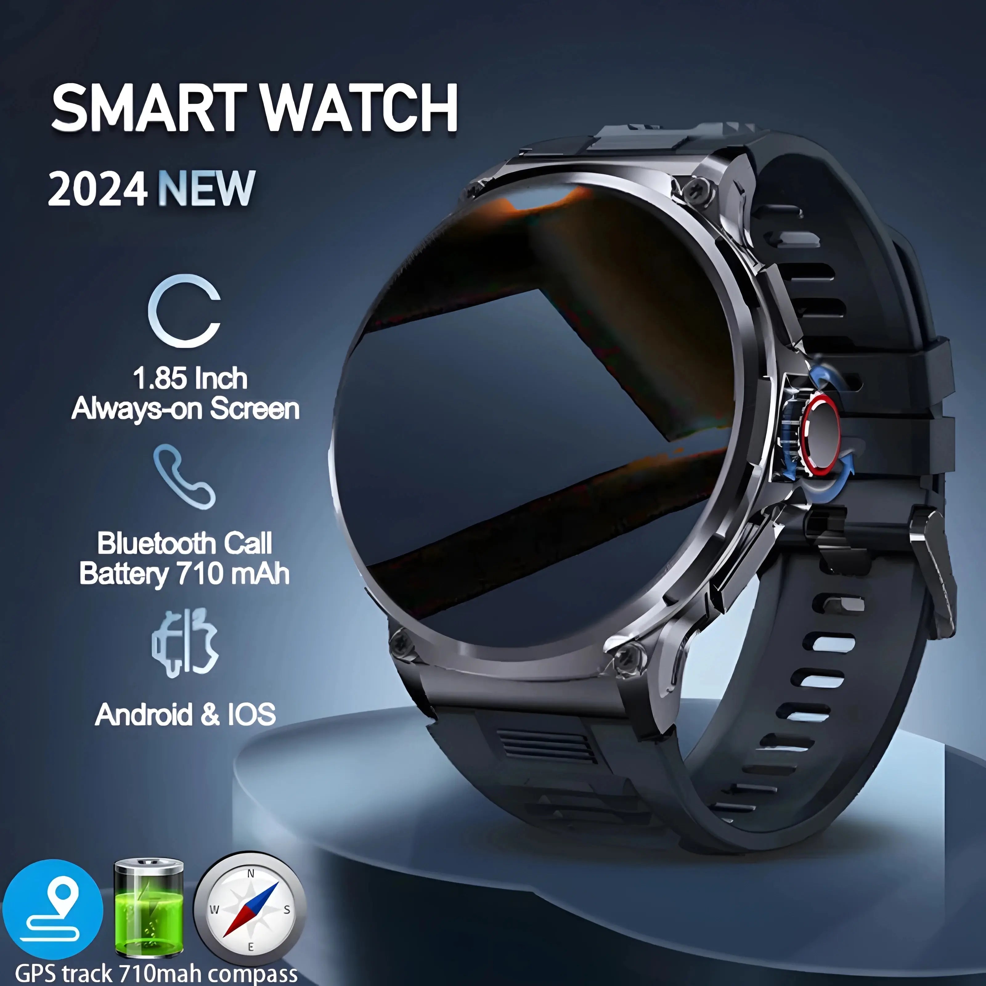 Smartwatch GPS Bluetooth Call Sports Fitness (Black)-2