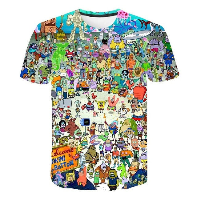 spongebob squarepants casual men's t-shirts, 3D printed t-shirts, casual cartoon fashion t-shirts, men and women-5