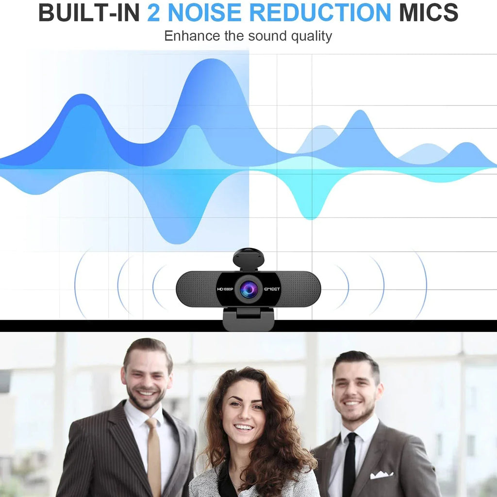 1080P HD USB Webcam Dual Noise-Canceling Mics Black-2