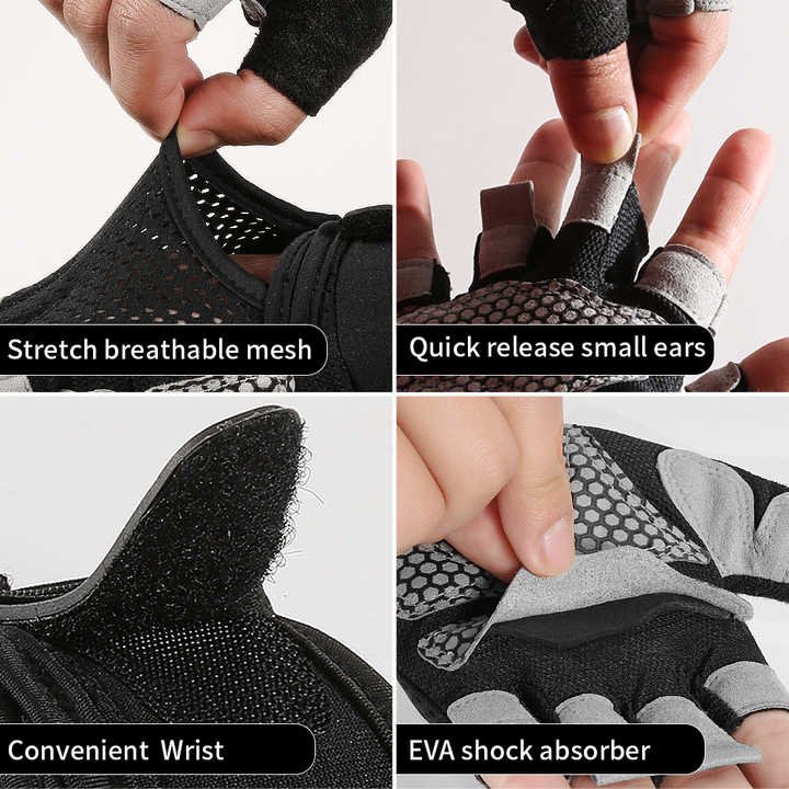 NNEDSZ M Black Fingerless Sports Gloves - Non-Slip Silicone Palm Pads for Cycling, Weightlifting, and Fitness Training-4