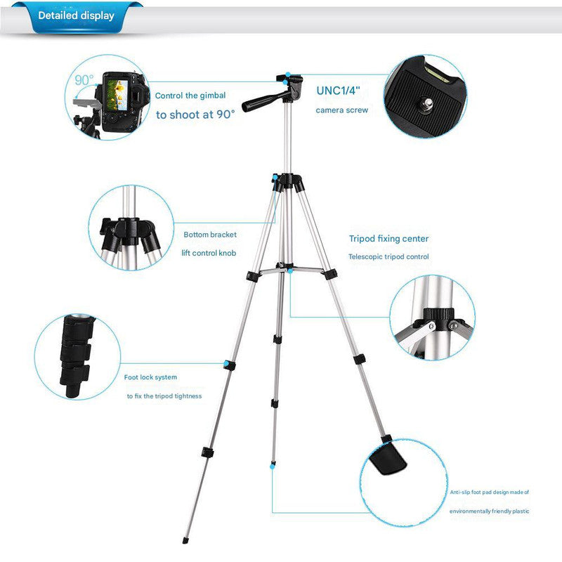 NNEDSZ Black Aluminum Alloy Camera and Phone Tripod - Adjustable Lightweight Stand(Tripod + Small Live Broadcast Clip)-2