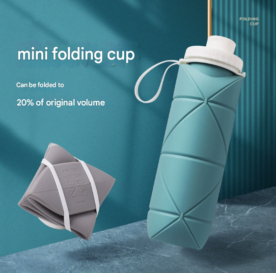 Pink Portable Silicone Collapsible Water Bottle - Foldable Sports Cup for Cycling and Outdoor Fitness-3