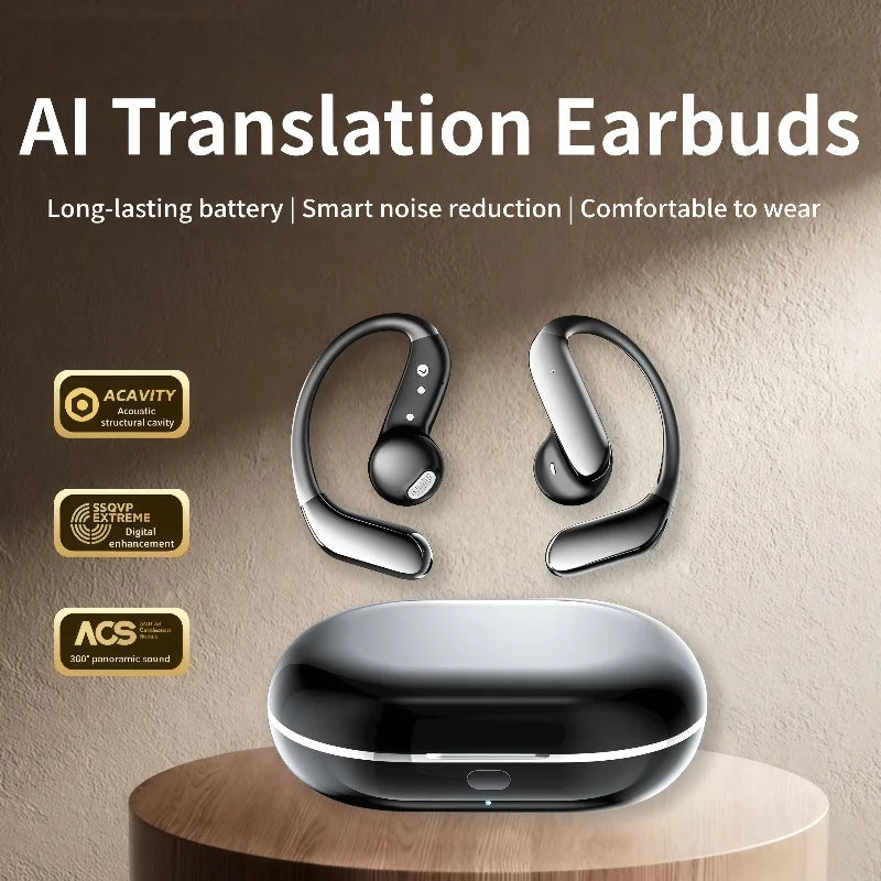 AI Translator Bluetooth 5.3 Earphones Q102 Waterproof Wireless Headphones with ENC Noise Cancelling Mic For Sports Workout Gym