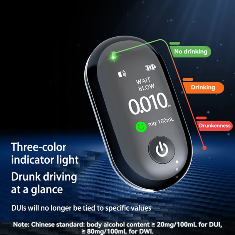 SUNRI-Compact Highly Accurate Alcohol Detector Rechargeable Long-Lasting Breathalyzer G1 Multi-Language Tester