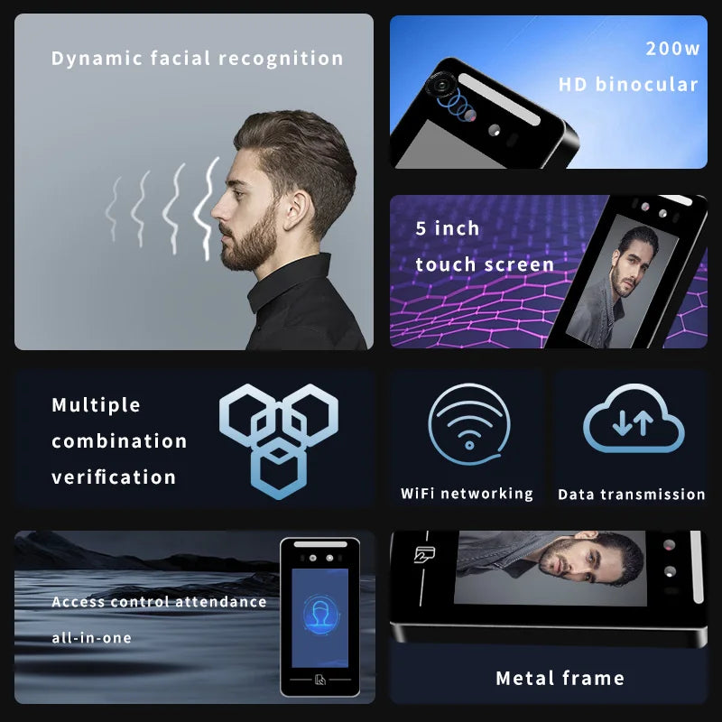 Employee Punch Card Time Attendance Software System With SDK 5 Inch Face Recognition Access Control Biometric Machine