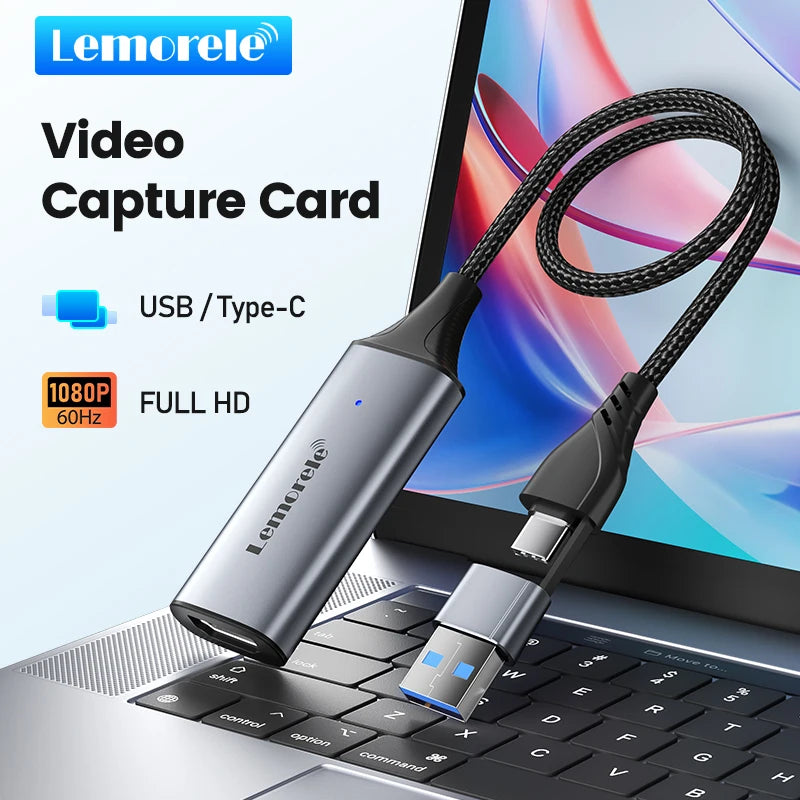 Lemorele USB 2.0 Video Capture Card HDMI-compatible to USB/Type-c Game Grabber Record ms2130 for Switch Xbox PS4/5 Live Broadcas