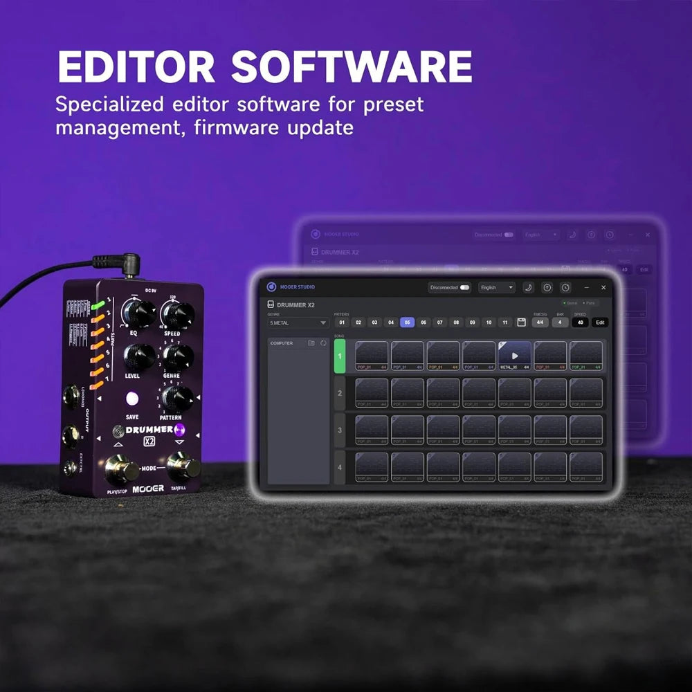 MOOER Drummer X2 drum machine guitar pedal with 121 grooves 11 music styles 7 rhythm slots filling function for Electric Guitar