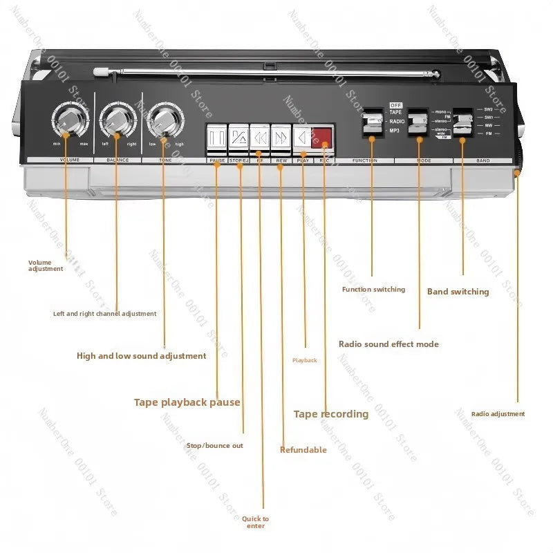 Tape machine Portable radio Cassette machine Bluetooth dual speaker stereo sound high power