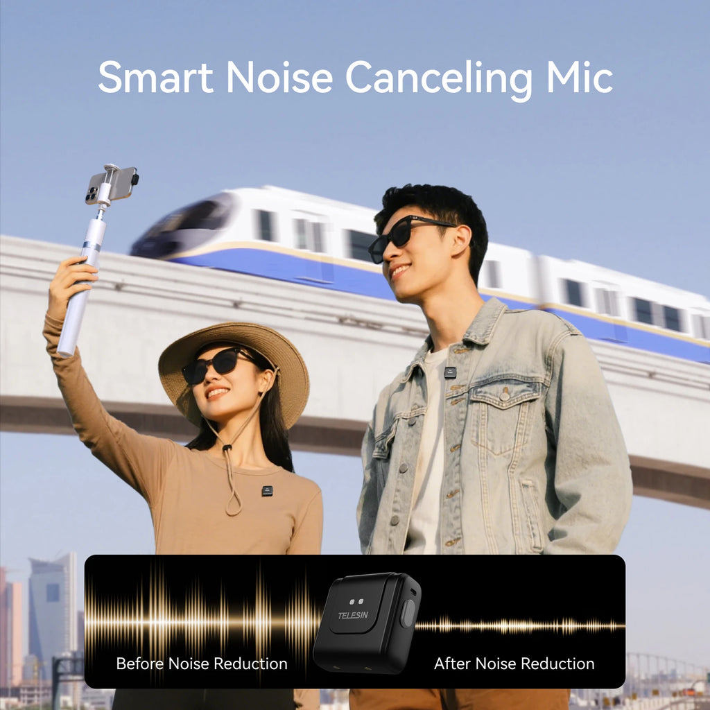 TELESIN 2-in-1 Wireless Lavalier Microphone with Charging Case, One-Click Noise Reduction Fit for Phones, Cameras & Computers