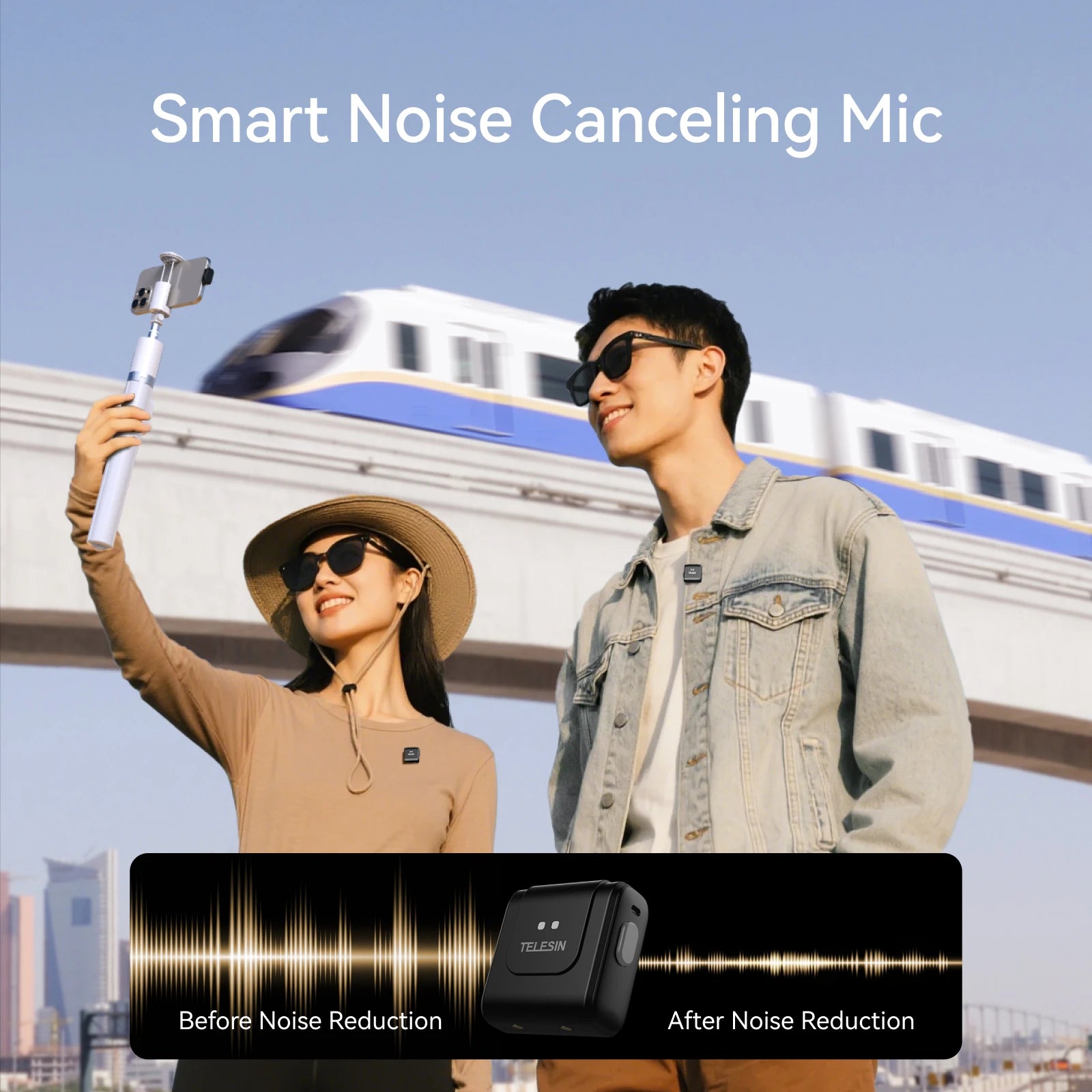 TELESIN 2-in-1 Wireless Lavalier Microphone with Charging Case, One-Click Noise Reduction Fit for Phones, Cameras & Computers