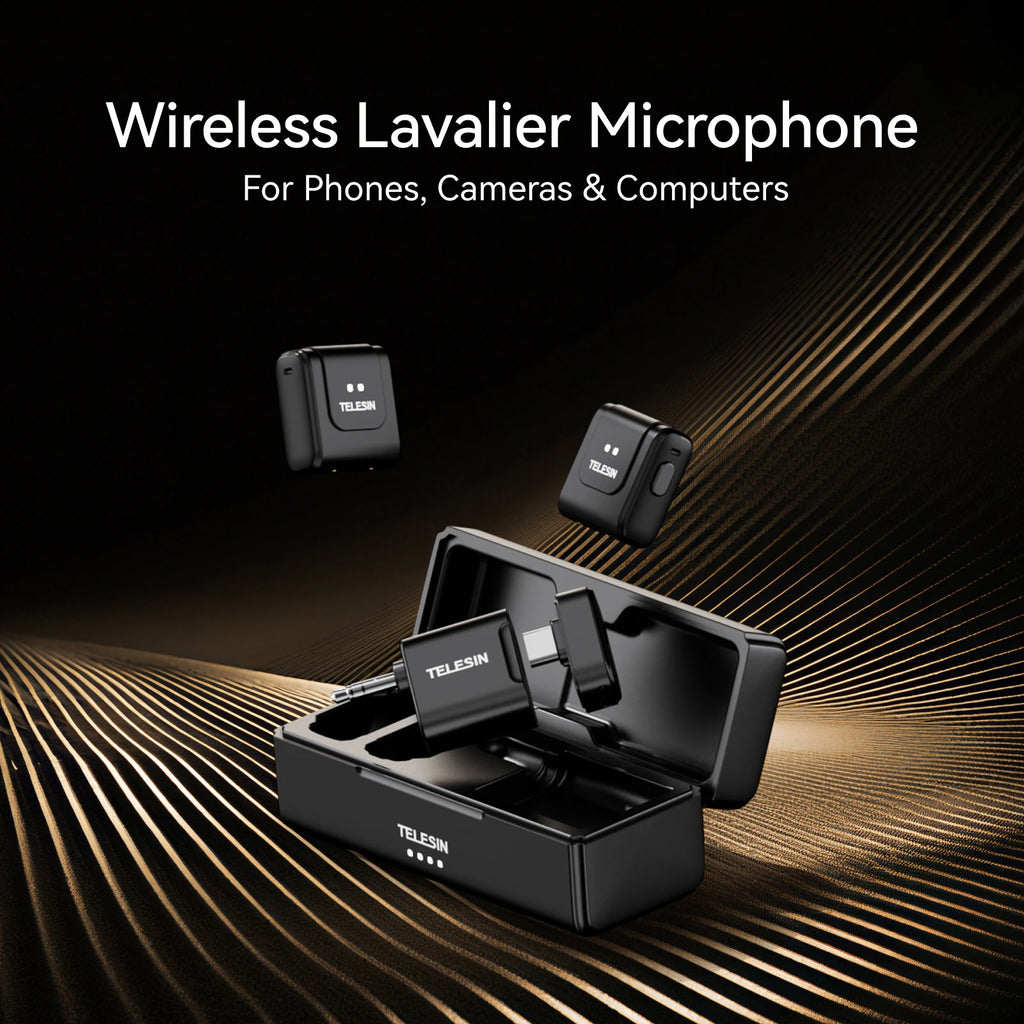 TELESIN 2-in-1 Wireless Lavalier Microphone with Charging Case, One-Click Noise Reduction Fit for Phones, Cameras & Computers